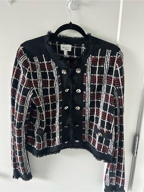 Milly Navy & Orange Tweed Fringe Jacket
